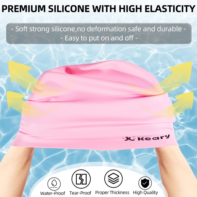 Keary Extra Large Swim Cap for Braids and Dreadlocks Afro Hair Extensions Weave Long Hair  Waterproof Silicone Cover Ear Bath Pool Shower Swimming Cap for Women Men Youth Kids Girl   Pink  One size - Image 4